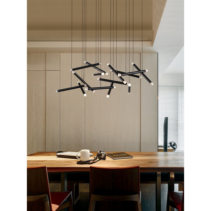 Lustre à niveaux 14 lumières Harron, Gris foncé satiné