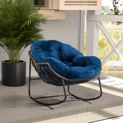 Modern Lounge Chair Comfy Rattan Rocking Chair with Thick Cushion for Indoor & Outdoor Use
