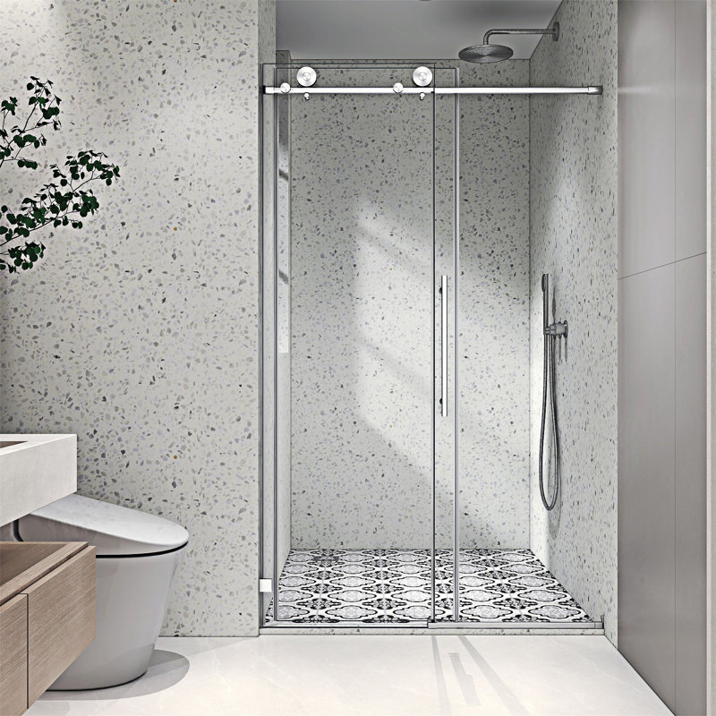 Porte de douche sans cadre brossée, Nickel brossé