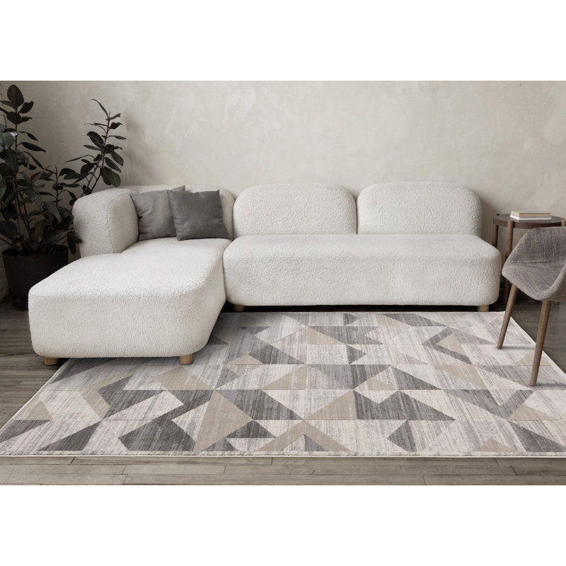 Tapis d'intérieur crème géométrique taupe gris