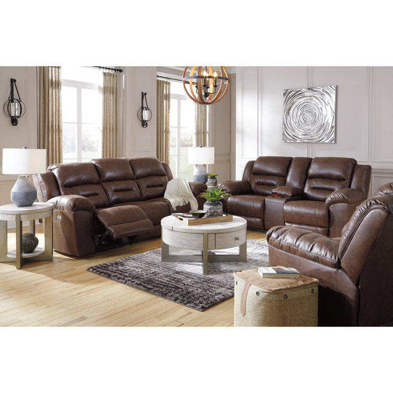 Naguib 3 Piece Faux Leather Reclining Living Room Set, Brown