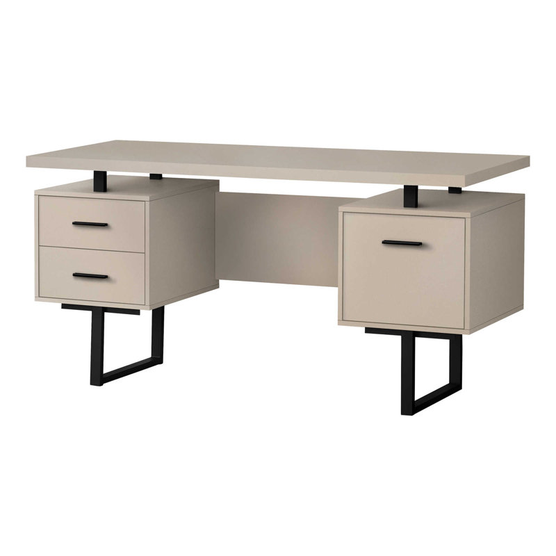 Bureau d'ordinateur, bureau personnel, ordinateur portable, installation à gauche, à droite, tiroirs de rangement, 60 po, travail, métal stratifié beige, contemporain, moderne