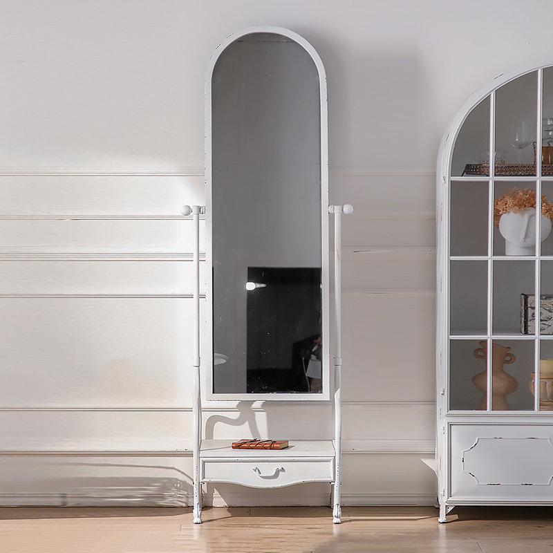 French Ironwork Arched-Panelled Full-Length Mirror With Drawers