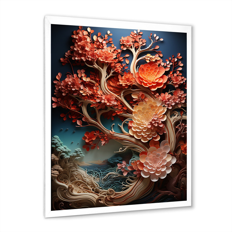 Coral Tree Harmony, reproduction d'art sur toile, H 32 po x l 16 po x P 1 po, Cadre simple blanc