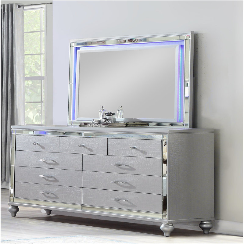 Commode à 6 tiroirs Sterling, Argent argent