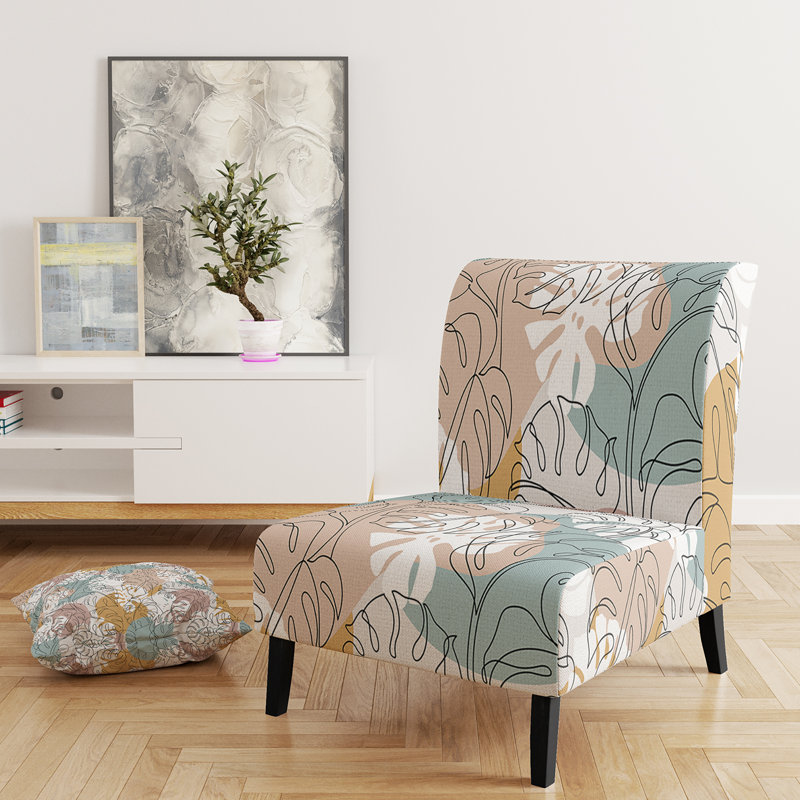 Brechta Vibrant Curve Design II - Velvet Upholstered Modern Slipper Chair, Beige/Light Green/Orange