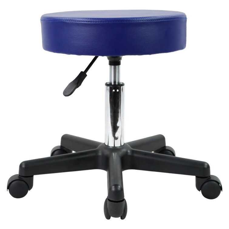 PU Leather Round Rolling Height Adjustable Lab Stool with Footrest Inbox Zero Upholstery: Black