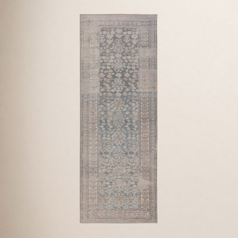 Tapis oriental gris en polyester tissé à la machine lavable à la machine, Tapis de couloir 3 pi x 10 pi