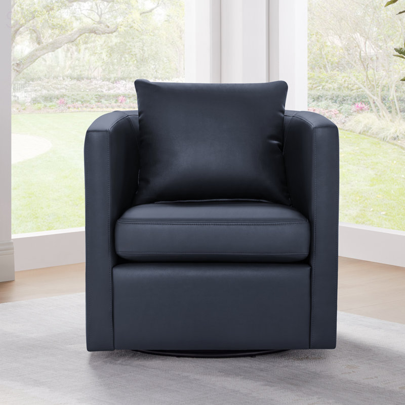 Fauteuil demi-tonneau pivotant Riona Midnight, Similicuir bleu nuit