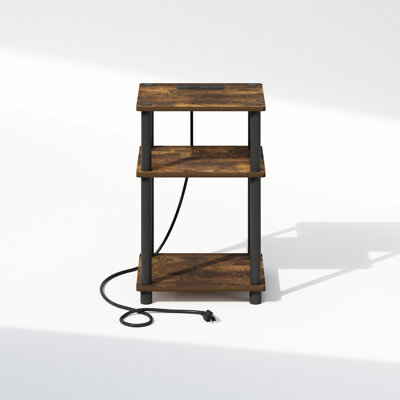 17 Storeys Nurudin 3-Tier Turn-N-Tube Nighstand Side Table with USB, Type-C Charging Station, Amber Pine