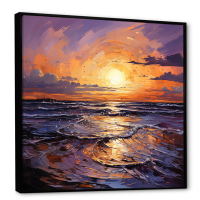 Yellow And Purple Oceans Sunset Embrace III - Coastal Sunset Wall Art
