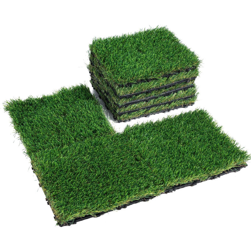 Artificial Grass Tile - 12" x 12", PE, 18 Pack, Green, UV Resistant