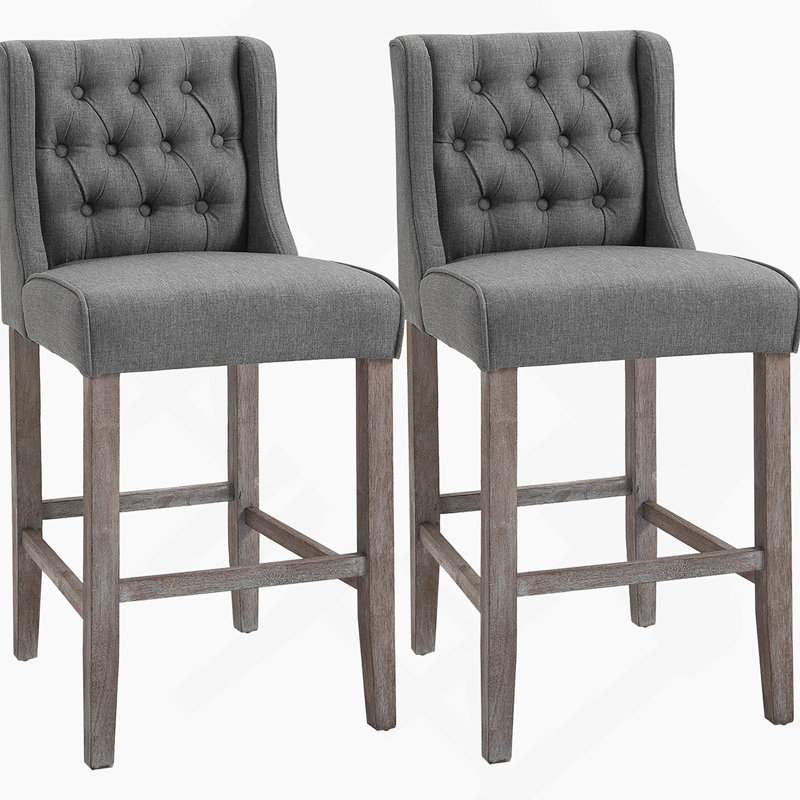 Ensemble de 2 tabourets de bar à hauteur de comptoir 26,25 po, capitonnés et sans accoudoirs avec pieds en bois d'hévéa, gris