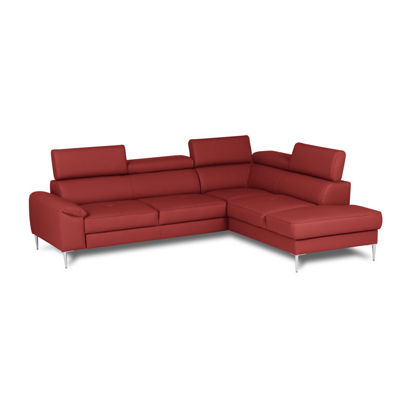 Camden Real Leather Corner Sofa with Pull-Out Bed, Storage & Adjustable Headrests, Right Hand Facing, Red