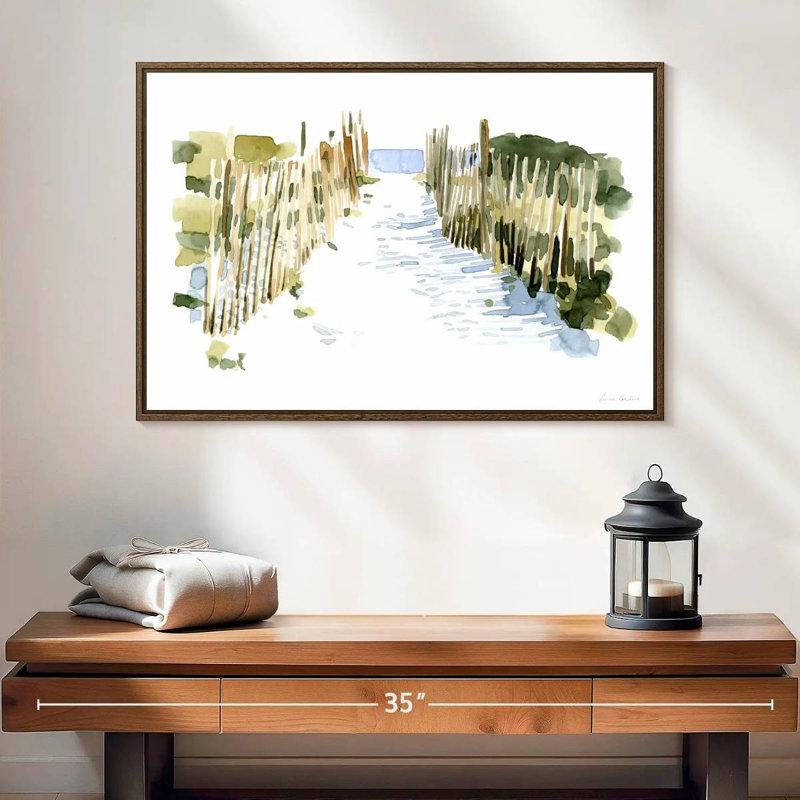Impressions de plage I, 25 po x 17 po, Cadre flottant en noyer