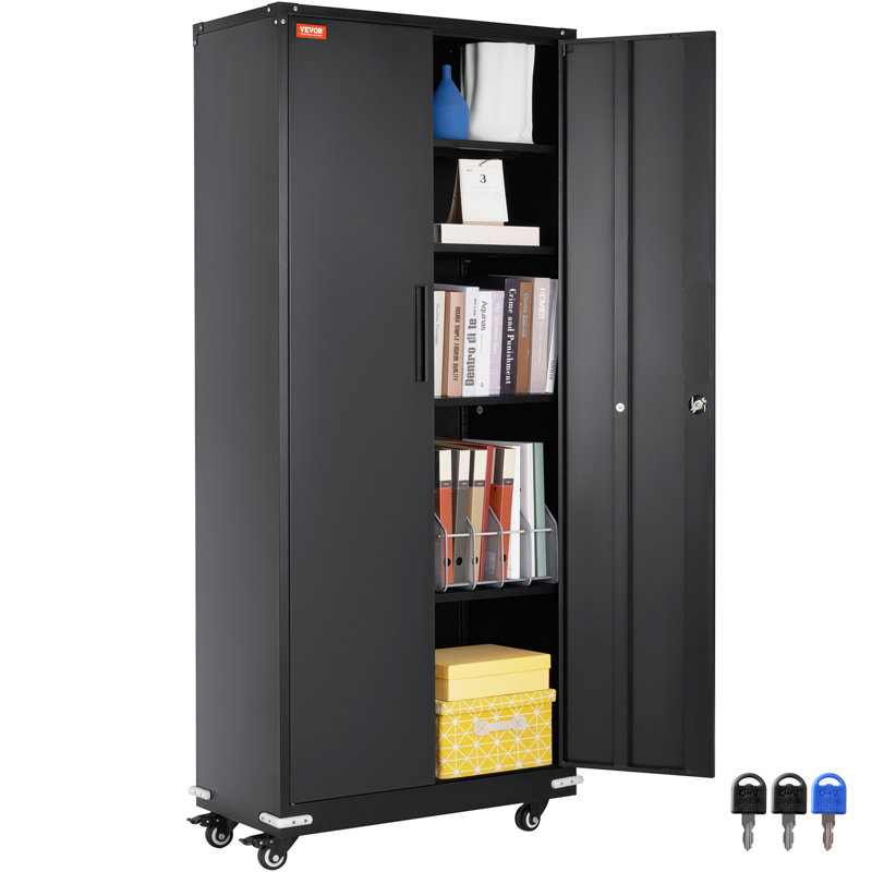 Black Steel Office Cabinet with Adjustable Shelving and Lock