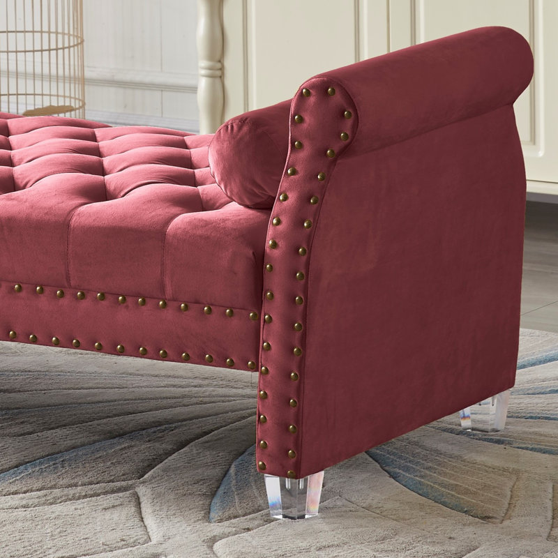 Fleeton Velvet Upholstered Bench, Burgundy
