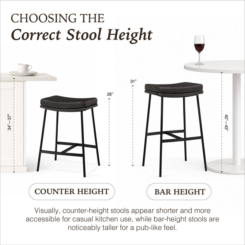 Maven Lane Berkley Counter Stool In Matte Black With Charcoal Black Faux Leather, Counter Stool (26" Seat Height)