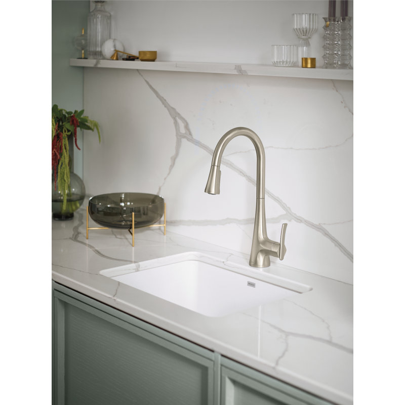 Sinema High Arc Pull Down Single Handle Kitchen Faucet with Power Boost and Reflex, Polished Nickel