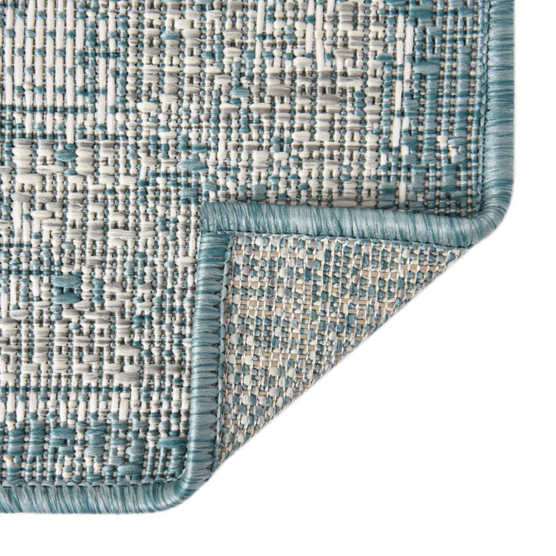 Oriental Machine Woven Polypropylene Indoor / Outdoor Area Rug in Blue/Gray, Square 13'1"