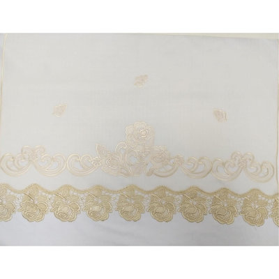 Lace Rosarium Elegant Kitchen Curtains Set - 3PCS Romantic White Window Valances With Delicate Rose Embroidery & Charming Lace Trim, Timeless Floral Design Adored By Families，Beige