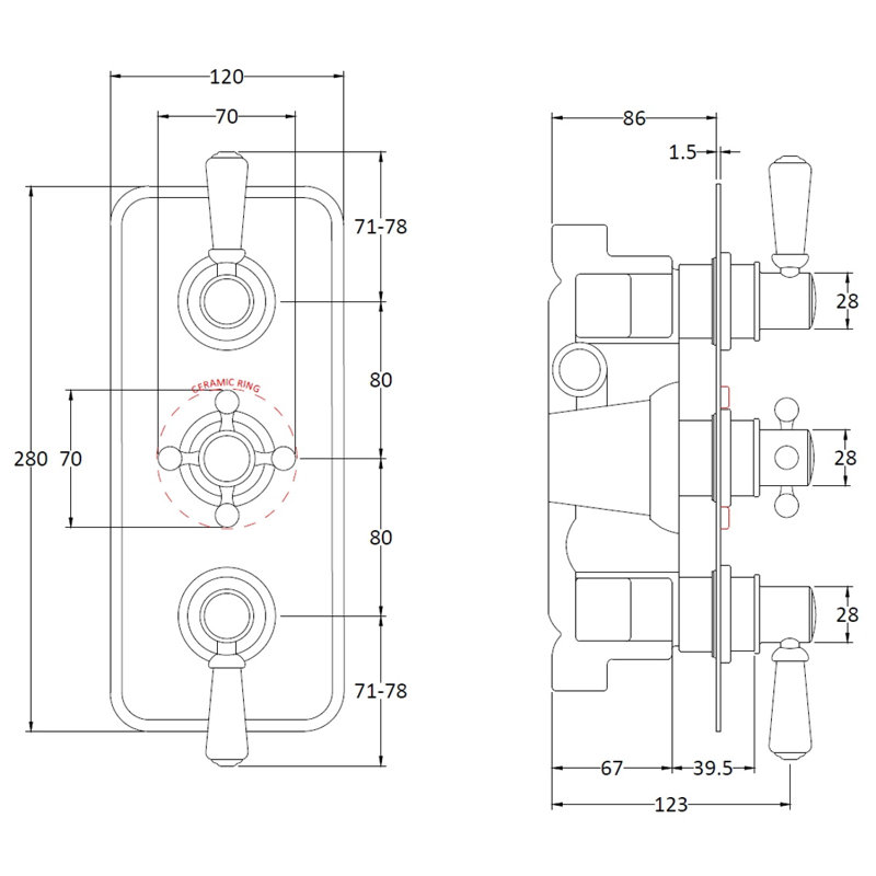 Triple Concealed Thermostatic Shower Valve