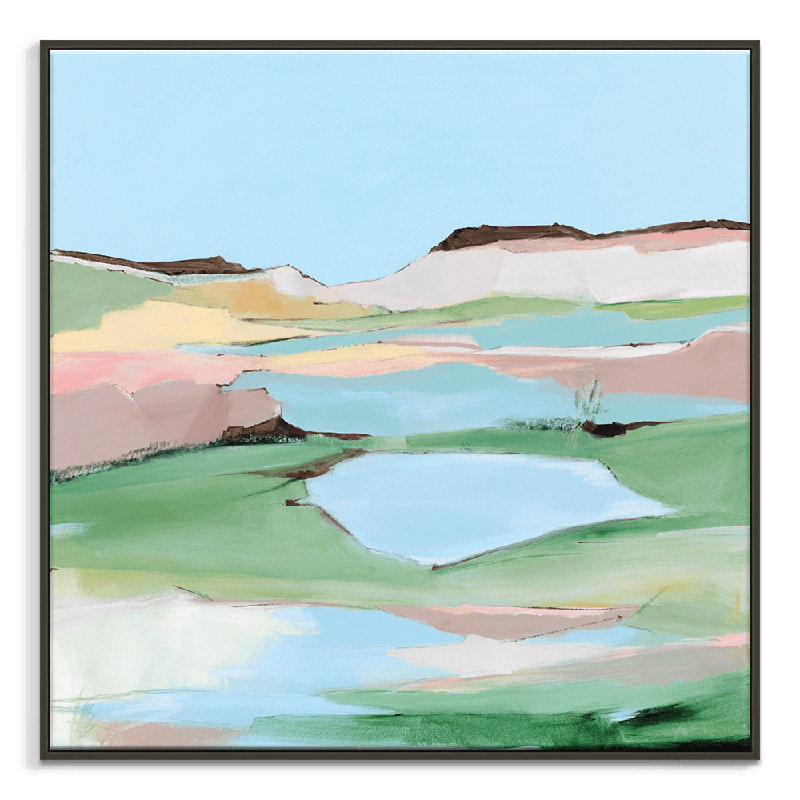 Lakeside by Brenda Meynell - Painting, Black Framed Canvas, 61cm H x 61cm W x 5cm D