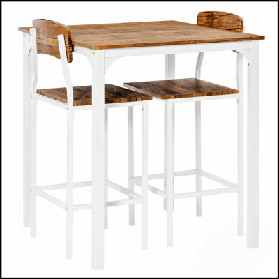 3 Piece Counter Height Dining Table Set With Sturdy Metal Legs And Wood-Grain Finish, Perfect For Small Spaces And Modern Decor