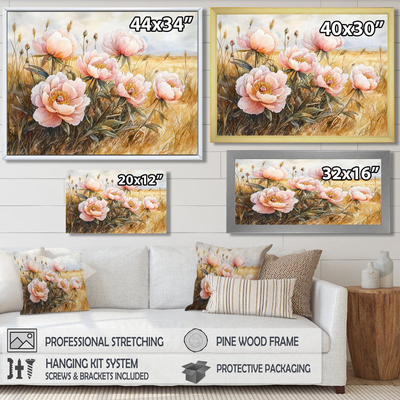 Grandes pivoines par The Open Prairie III - pivoines, art mural, 12" H x 20" W, Reproduction d'une seule photo avec cadre