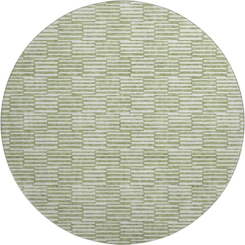 Premium Machine Washable Prisco Green Rug, Round 8'