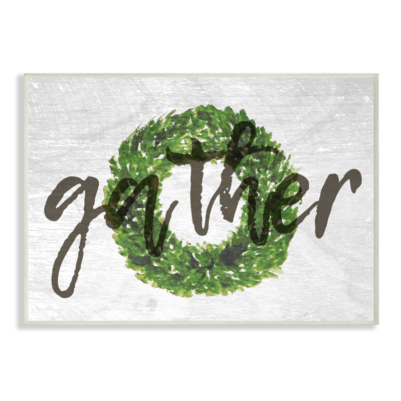 «Gather Boxwood Wreath Typographie», art textuel, Plaque murale, 10 po x 15 po