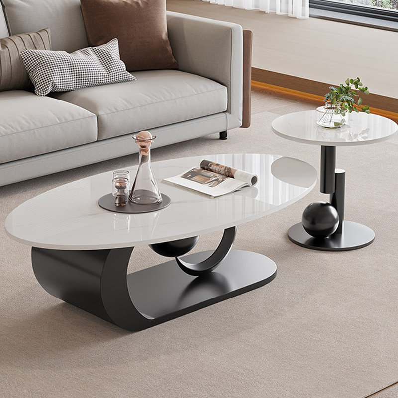 Ensemble de tables basses Modern, H 15,75 po x L 55,12 po x l 27,56 po, Blanc, Noir