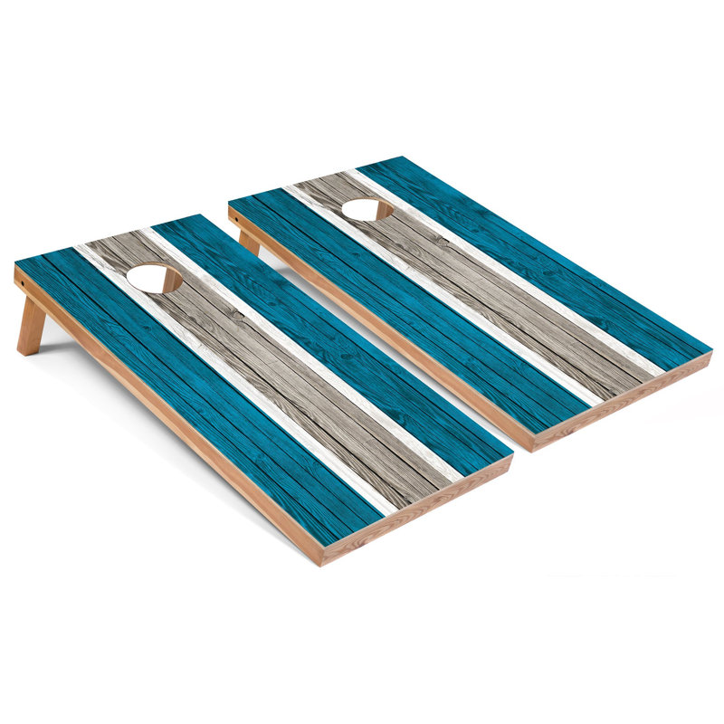 Planches cornhole à rayures turquoise avec étui de transport