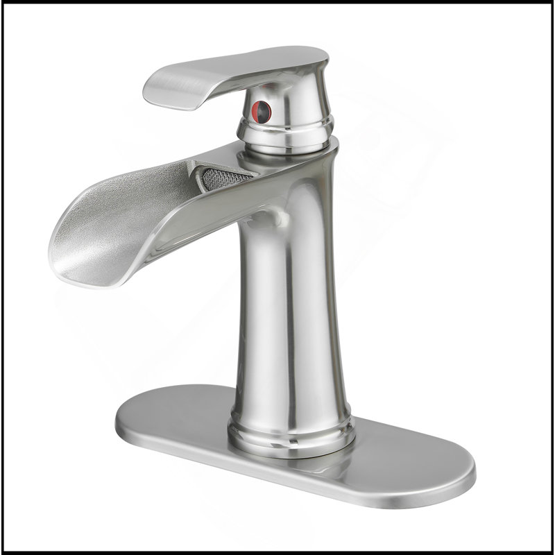 Robinet de lavabo avec plaque de finition cascade brossé avec bonde escamotable et conduites d'alimentation Robinets de salle de bain pour lavabo 1 trou Robinets de salle de bain à une poignée