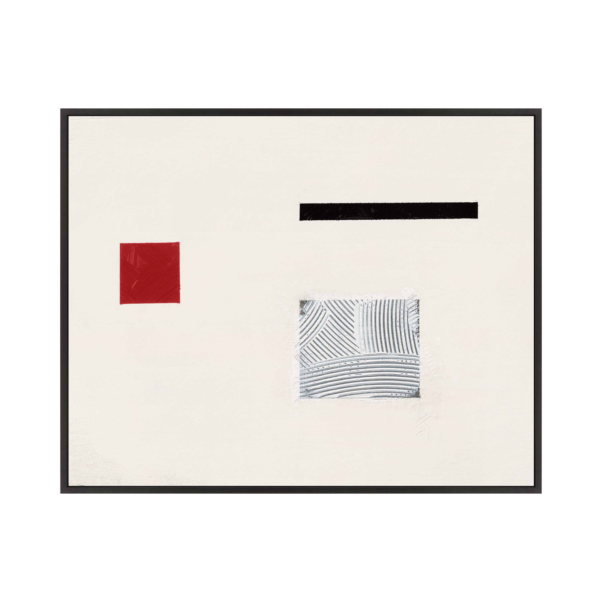 Tempo With Red 1 by Robert Kamnatnik, 21" H x 30" W x 1.38" D, Black Framed Canvas