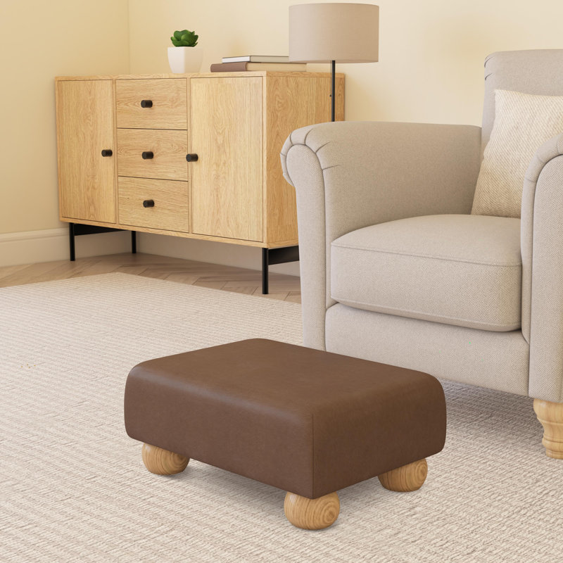 Acierno Natural Wood Bun Feet - Faux Leather, Natural, Chocolate Brown
