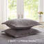 Ensemble de courtepointe 3 pièces pour lit double / grand lit - Couvre-lit léger en microfibre et 2 taies décoratives, motif floral à carreaux gris, surdimensionné 90 x 98 pouces, couvre-lit toutes saisons-126040744-126040746