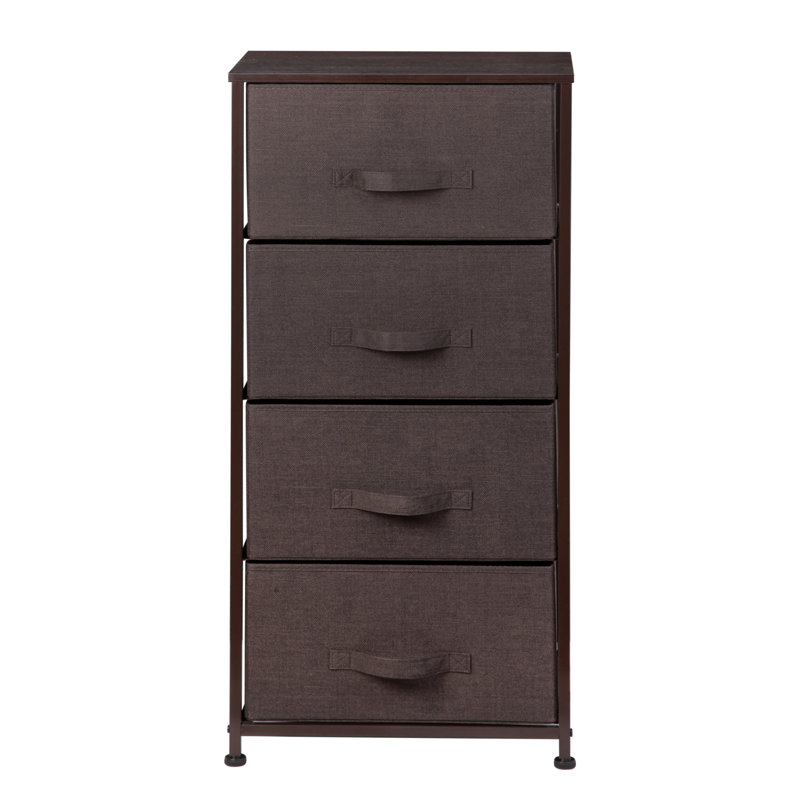 Gastineau Sorbus 4 Drawers Chest Nightstand with Steel Frame, Wood Top, & Fabric Bins, Brown
