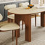 Table de salle à manger beige / brun en pierre frittée ovale + bois massif-1199332311