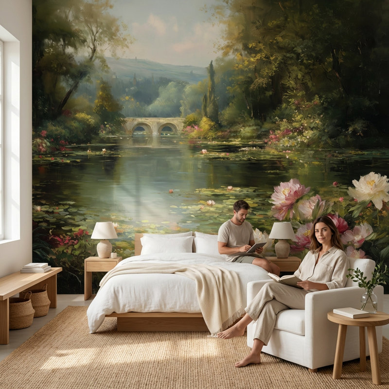 Murale Serene Pond, 100"x96", Peler et coller