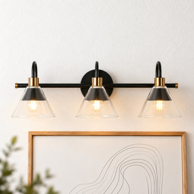 3-Light Dimmable Bathroom Glass Vanity Light Modern Black Wall Sconce