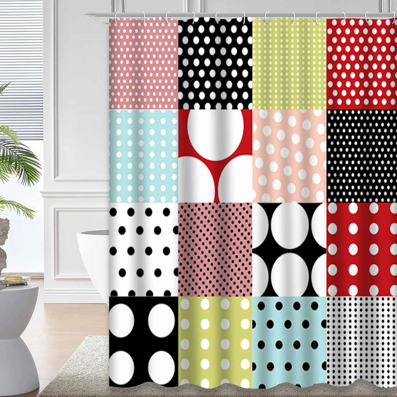 Rideau de douche sans couture à pois bleu sarcelle avec 12 crochets, L 72 po x l 78 po