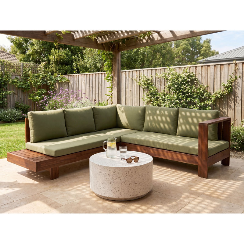 Rupakus 225 cm W L-Shaped Acacia Patio Corner Sofa with Cushions, Left Hand Facing