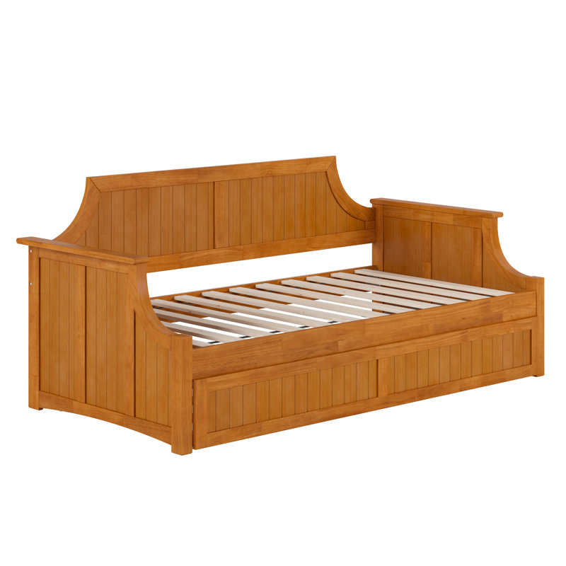Lit de jour simple en bois massif avec lit gigogne Antavious Coastal Cottage, Caramel clair