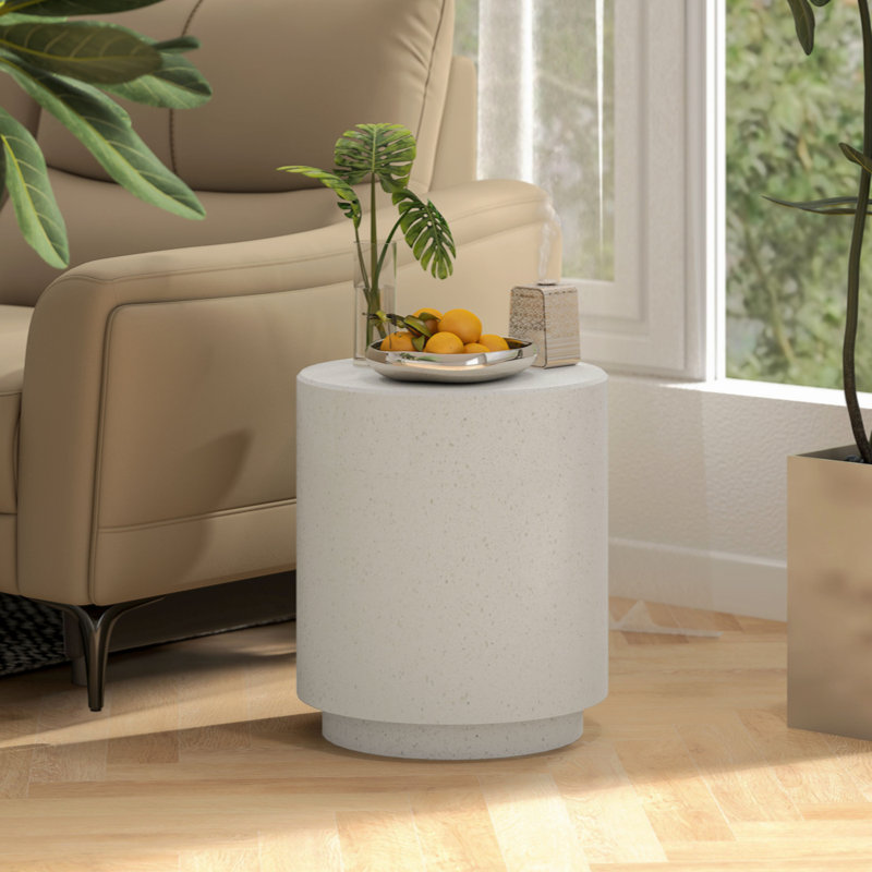 HOMCOM Round Side Table, Weight Accent Table With Terrazzo Finish, End Table With 4 Adjustable Feet  Indoor, Outdoor, Cream