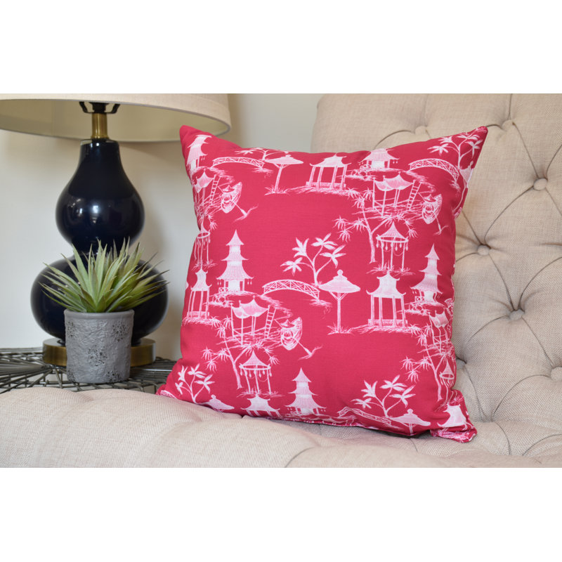 Palm Beach Toile Reversible Throw Pillow, 16" x 16", Light Pink