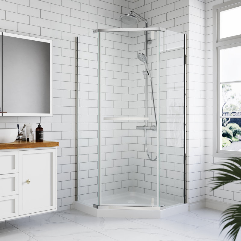 36 in. W x 72 in. H Neo Angle Pivot Frameless Corner Shower Enclosure with Crystal Clear Tempered Glass, Chrome