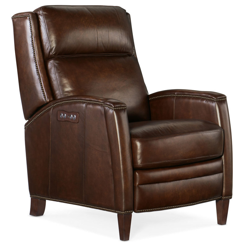 Dunsten Leather Manual Recliner, Power, Dark Brown Genuine Leather