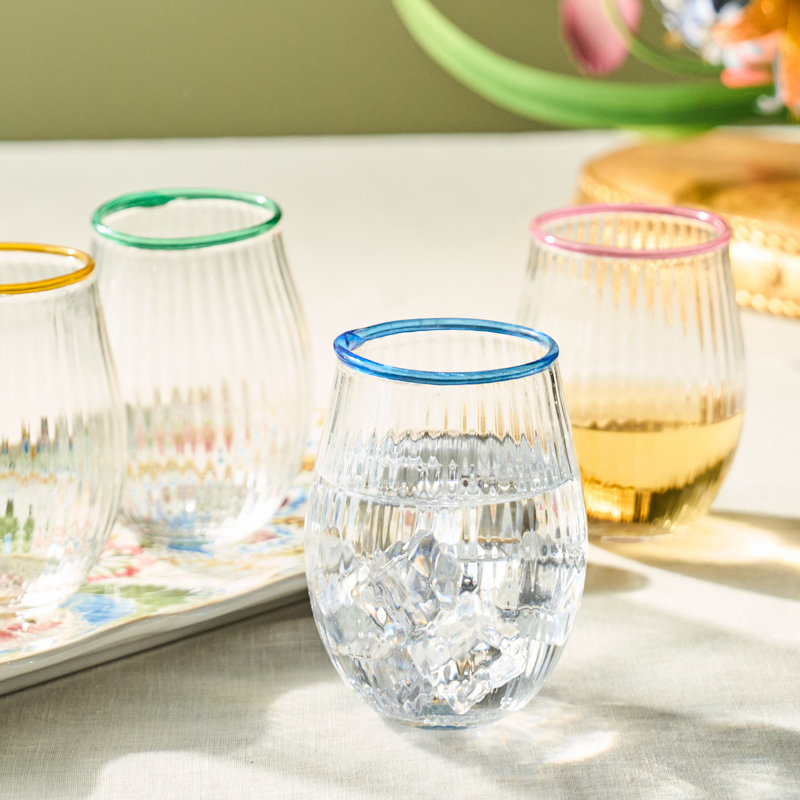 Nell Stemless Wine Glass, Clear/Chambray