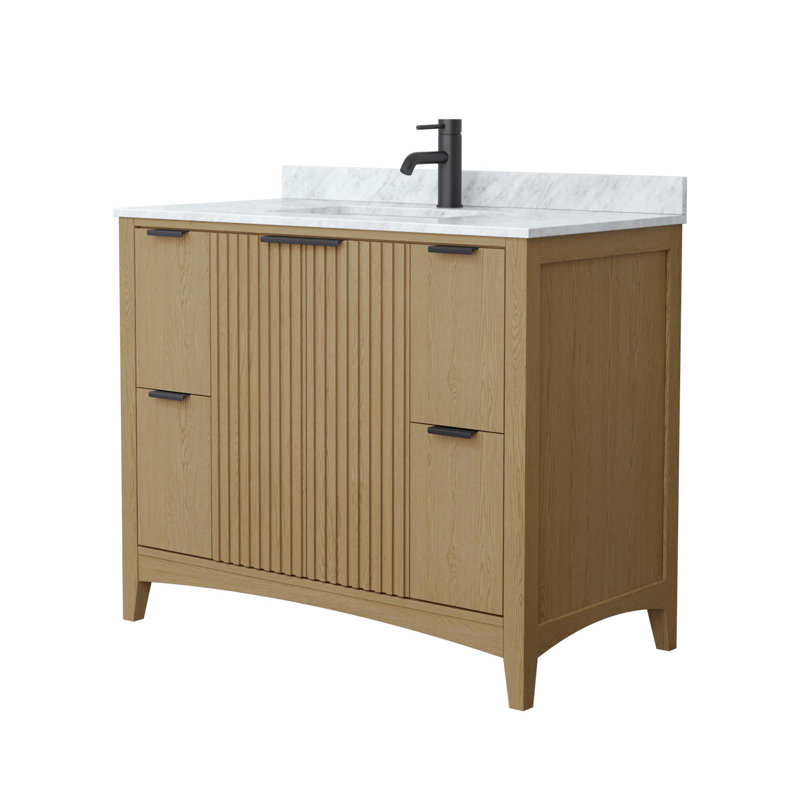 Meuble-lavabo simple avec plateau en marbre Palmilla, Beige, Noir mat, 42"